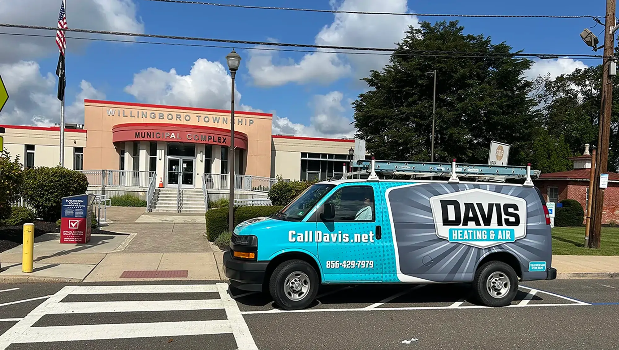 Davis Heating & Air truck outside of Willingboro Township municipal complex.