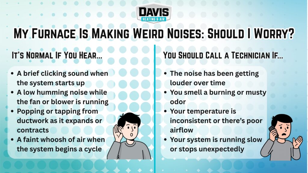 an infographic comparing when you should be concerned with furnace noises and when you don't need to worry